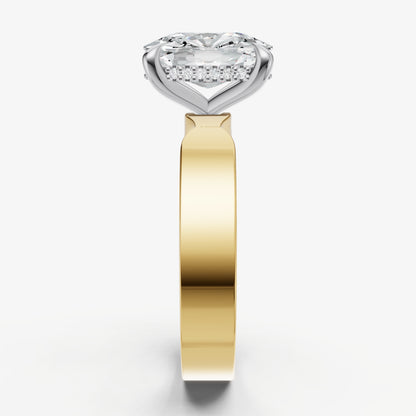 Old Miner Flat Profile Solitaire Engagement Ring with Hidden Halo