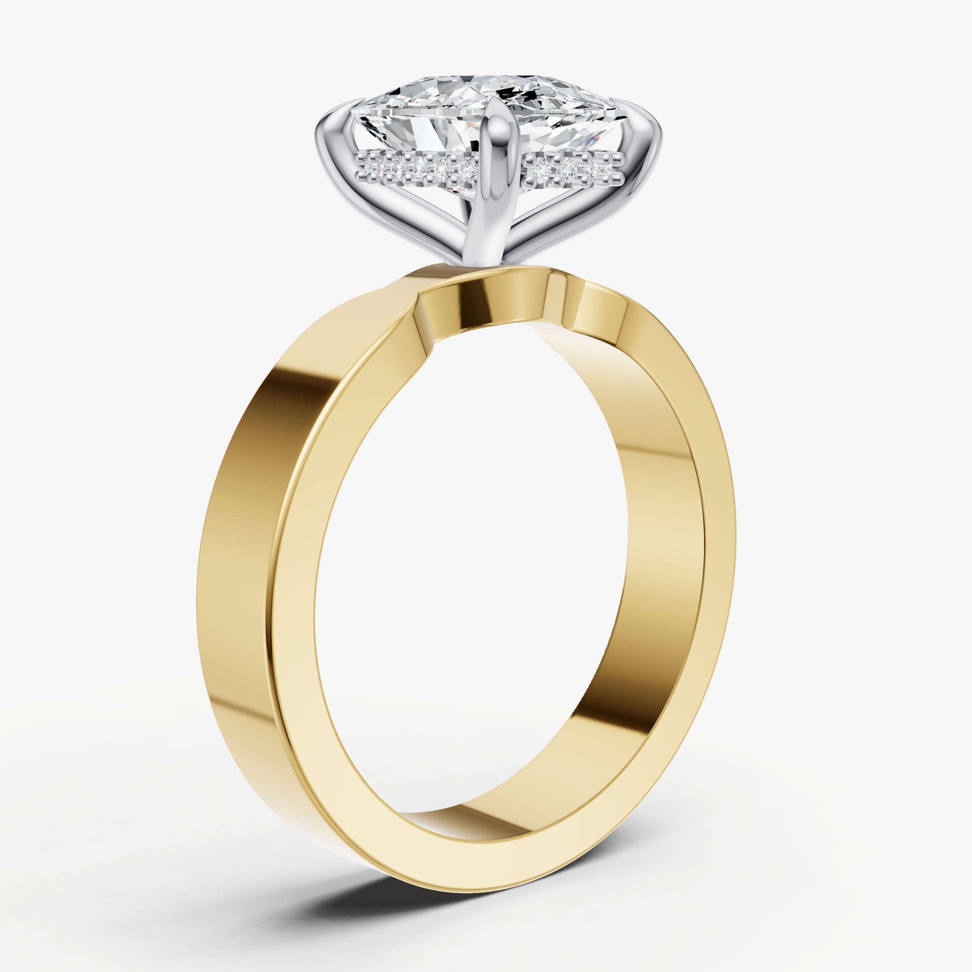 Old Miner Flat Profile Solitaire Engagement Ring with Hidden Halo