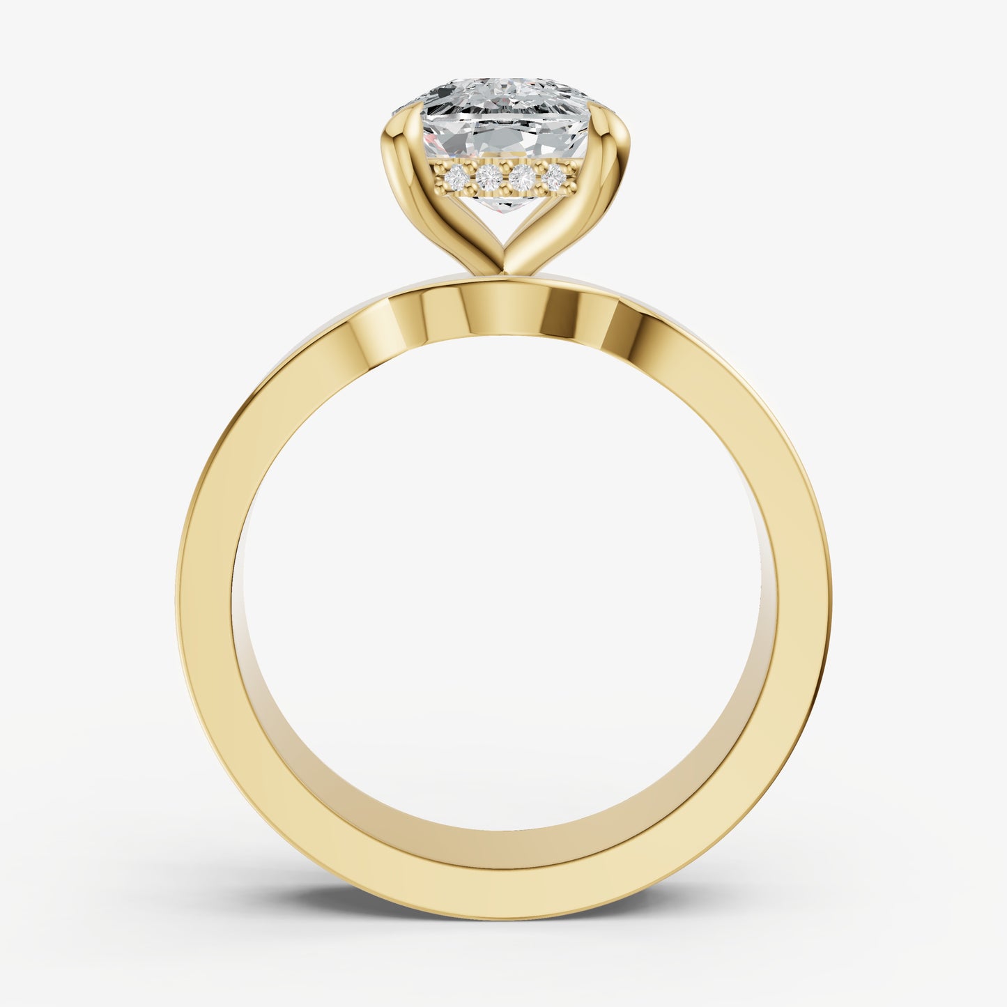Old Miner Flat Profile Solitaire Engagement Ring with Hidden Halo