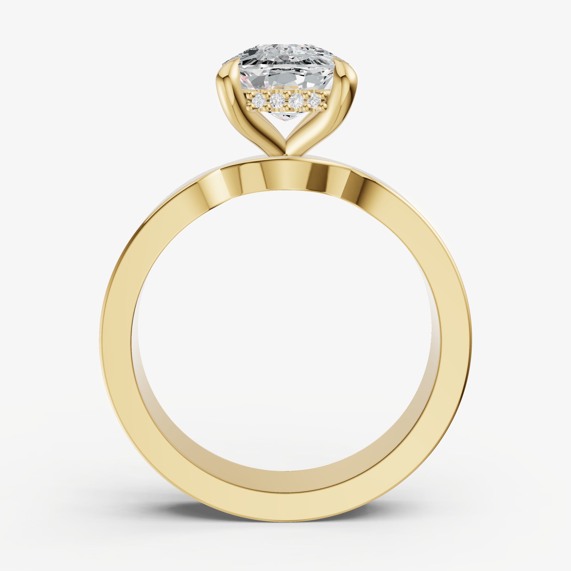 Old Miner Flat Profile Solitaire Engagement Ring with Hidden Halo