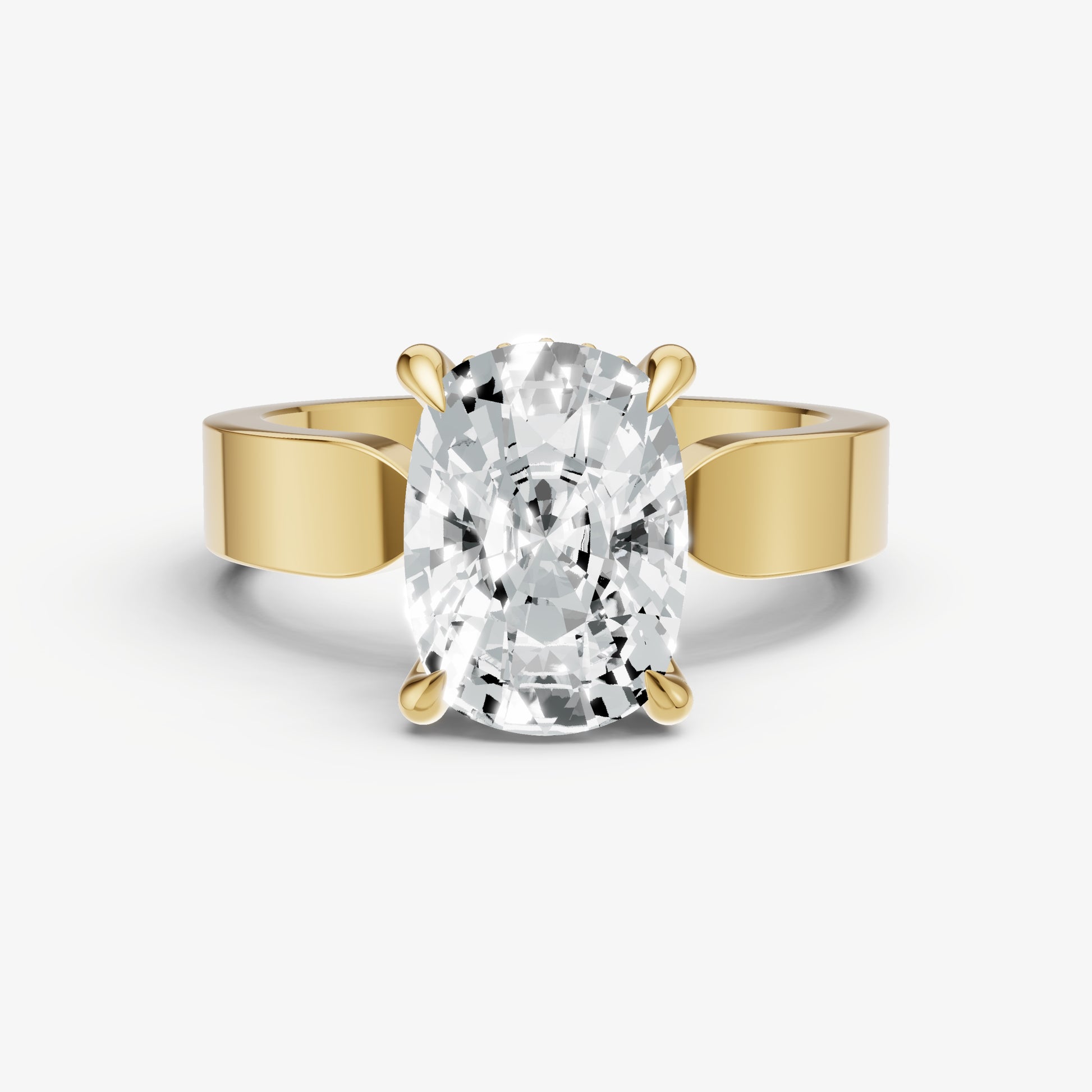 Old Miner Flat Profile Solitaire Engagement Ring with Hidden Halo