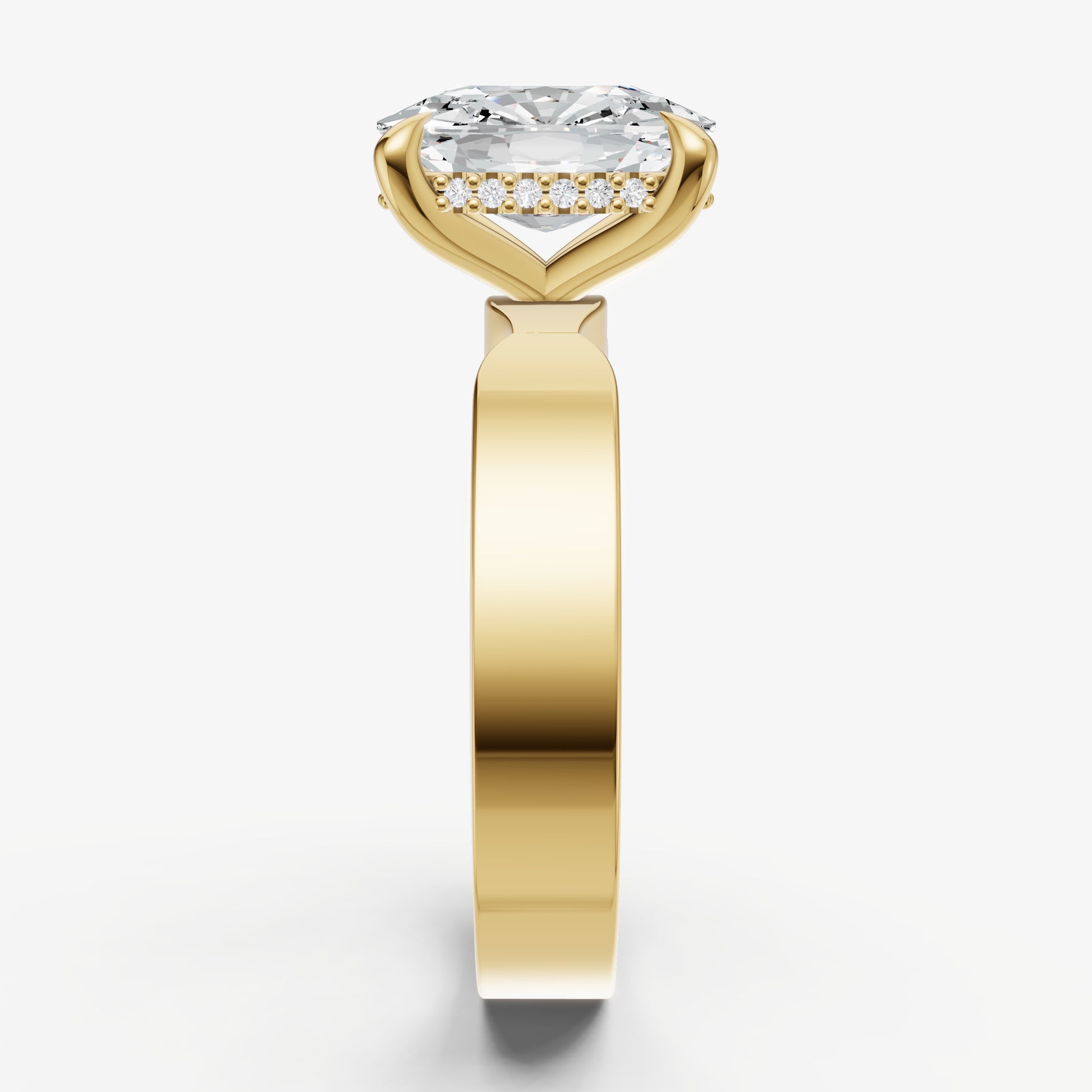 Old Miner Flat Profile Solitaire Engagement Ring with Hidden Halo