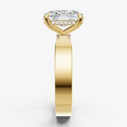 Old Miner Flat Profile Solitaire Engagement Ring with Hidden Halo