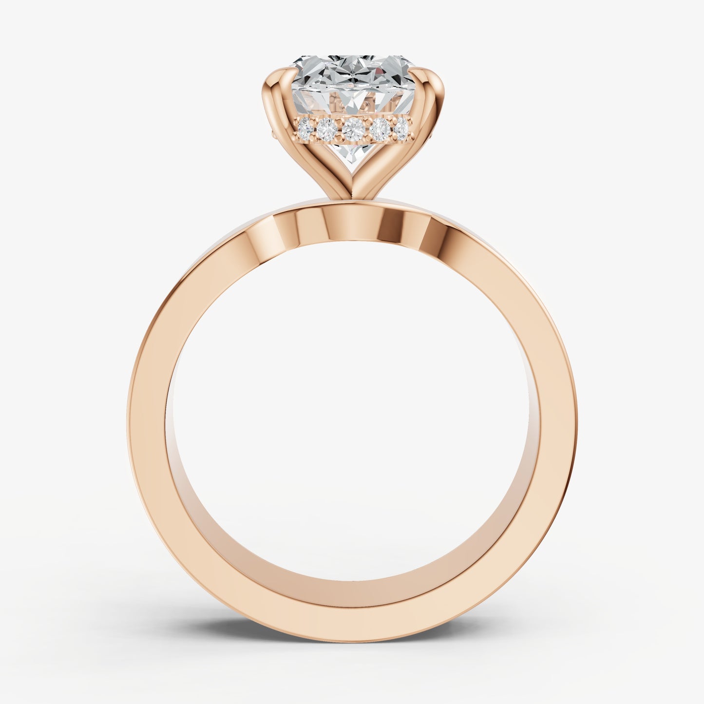 Oval Flat Profile Solitaire Engagement Ring with Hidden Halo