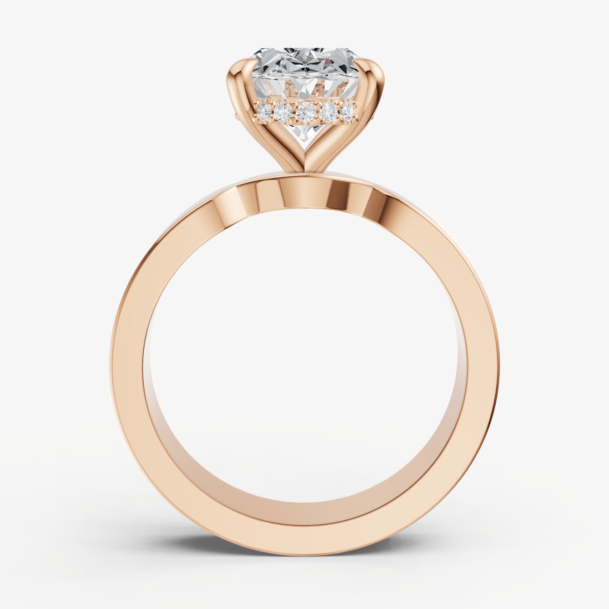 Oval Flat Profile Solitaire Engagement Ring with Hidden Halo