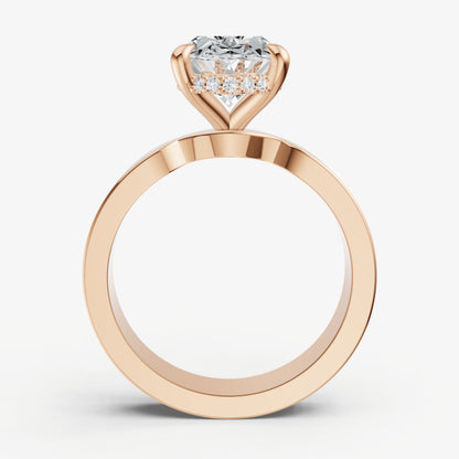 Oval Flat Profile Solitaire Engagement Ring with Hidden Halo