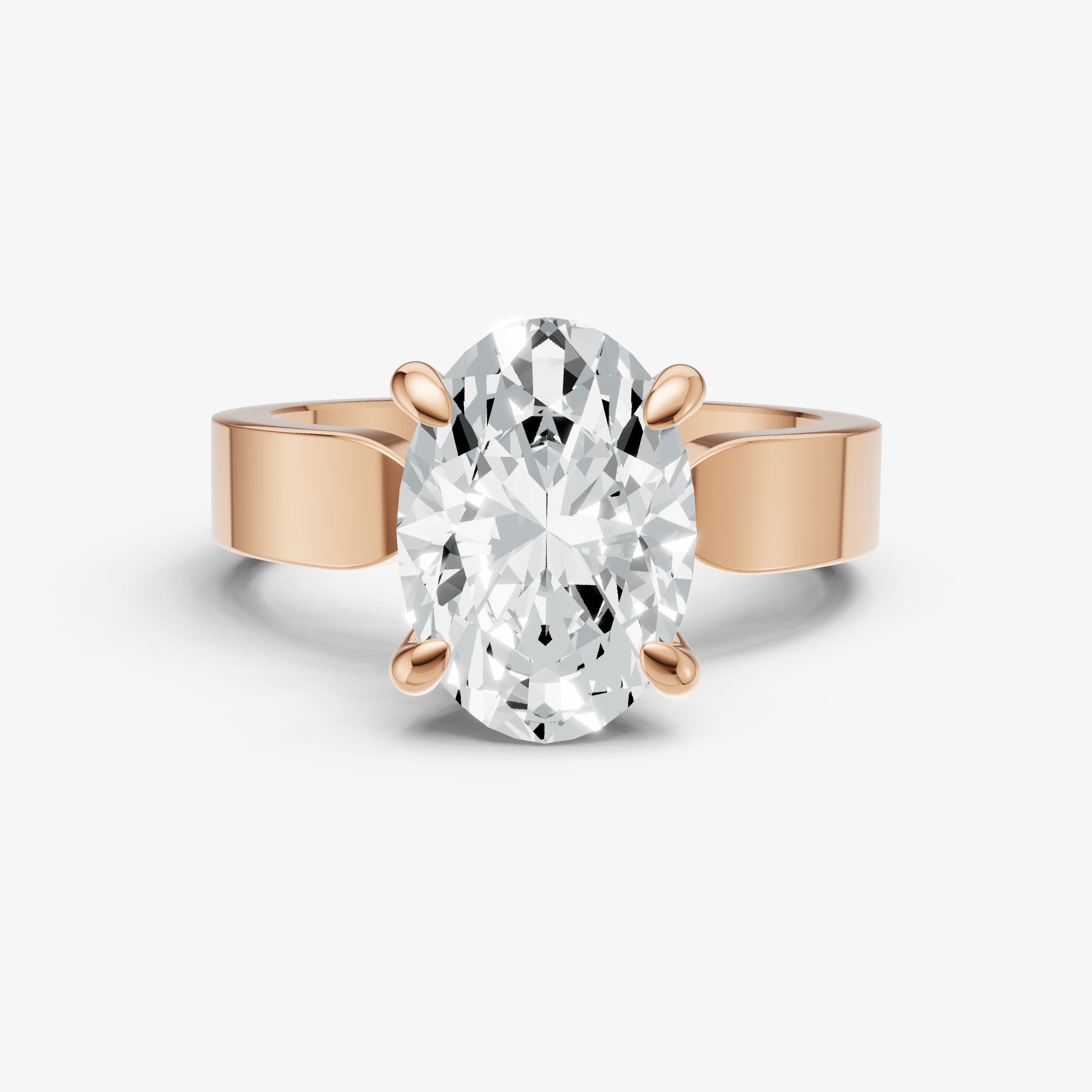 Oval Flat Profile Solitaire Engagement Ring with Hidden Halo