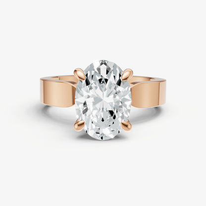 Oval Flat Profile Solitaire Engagement Ring with Hidden Halo