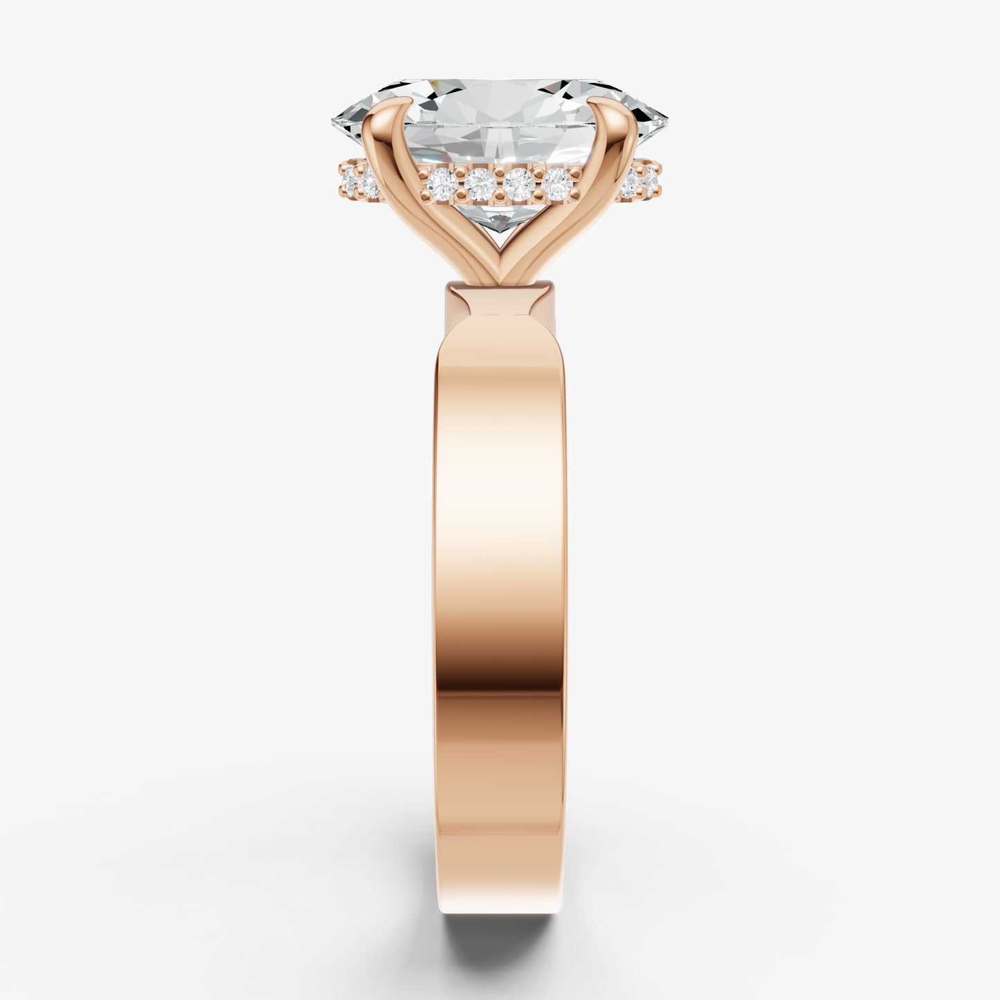 Oval Flat Profile Solitaire Engagement Ring with Hidden Halo