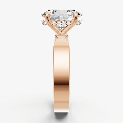 Oval Flat Profile Solitaire Engagement Ring with Hidden Halo