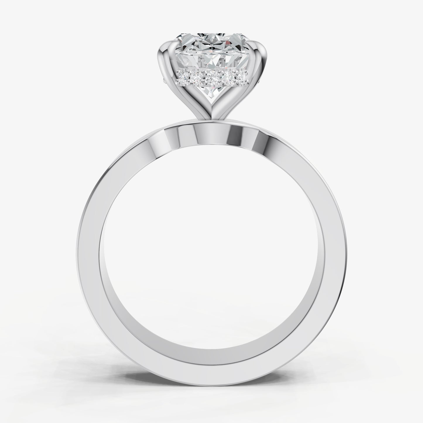 Oval Flat Profile Solitaire Engagement Ring with Hidden Halo