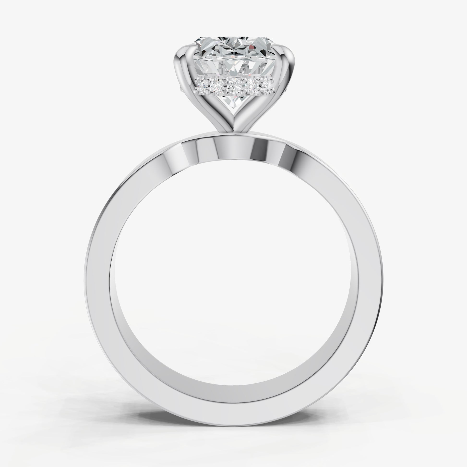 Oval Flat Profile Solitaire Engagement Ring with Hidden Halo