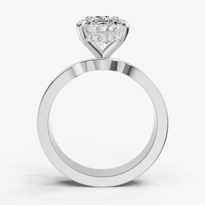 Oval Flat Profile Solitaire Engagement Ring with Hidden Halo
