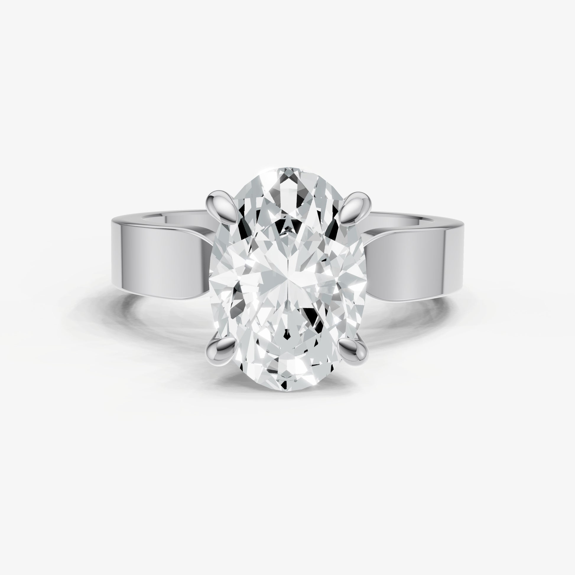 Oval Flat Profile Solitaire Engagement Ring with Hidden Halo