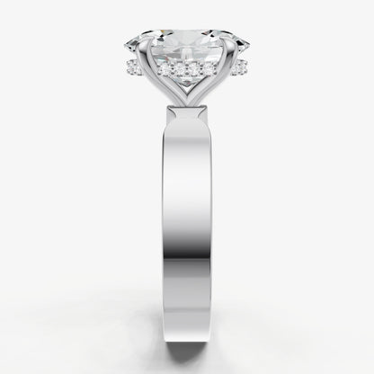 Oval Flat Profile Solitaire Engagement Ring with Hidden Halo