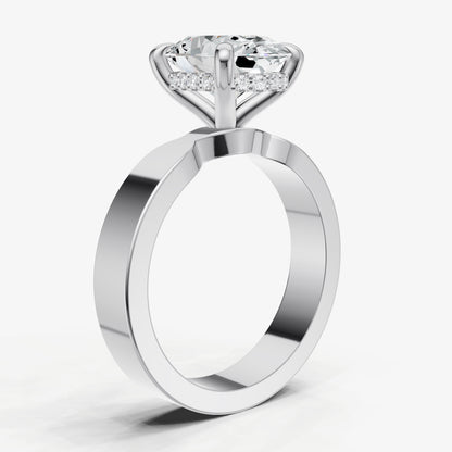 Oval Flat Profile Solitaire Engagement Ring with Hidden Halo