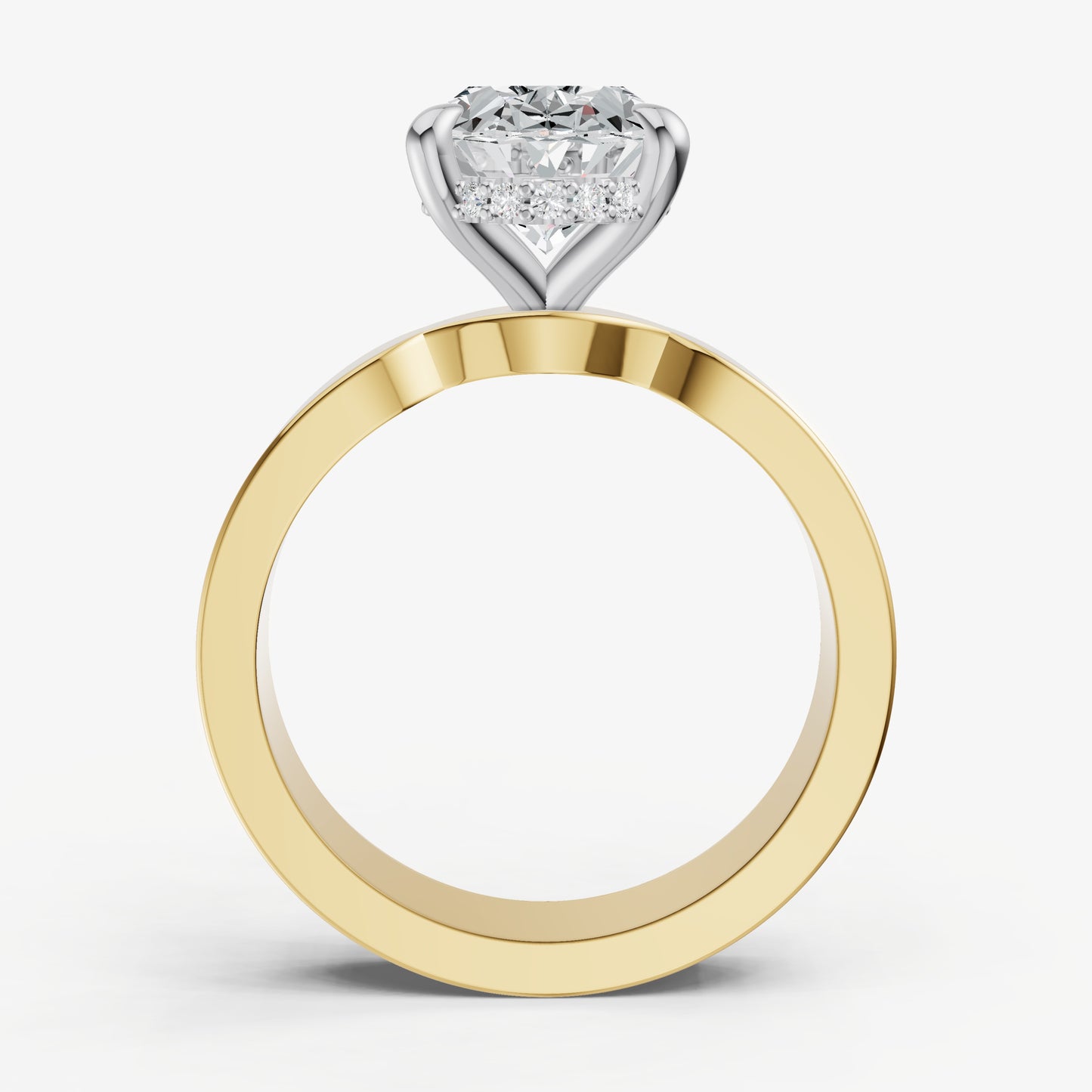 Oval Flat Profile Solitaire Engagement Ring with Hidden Halo