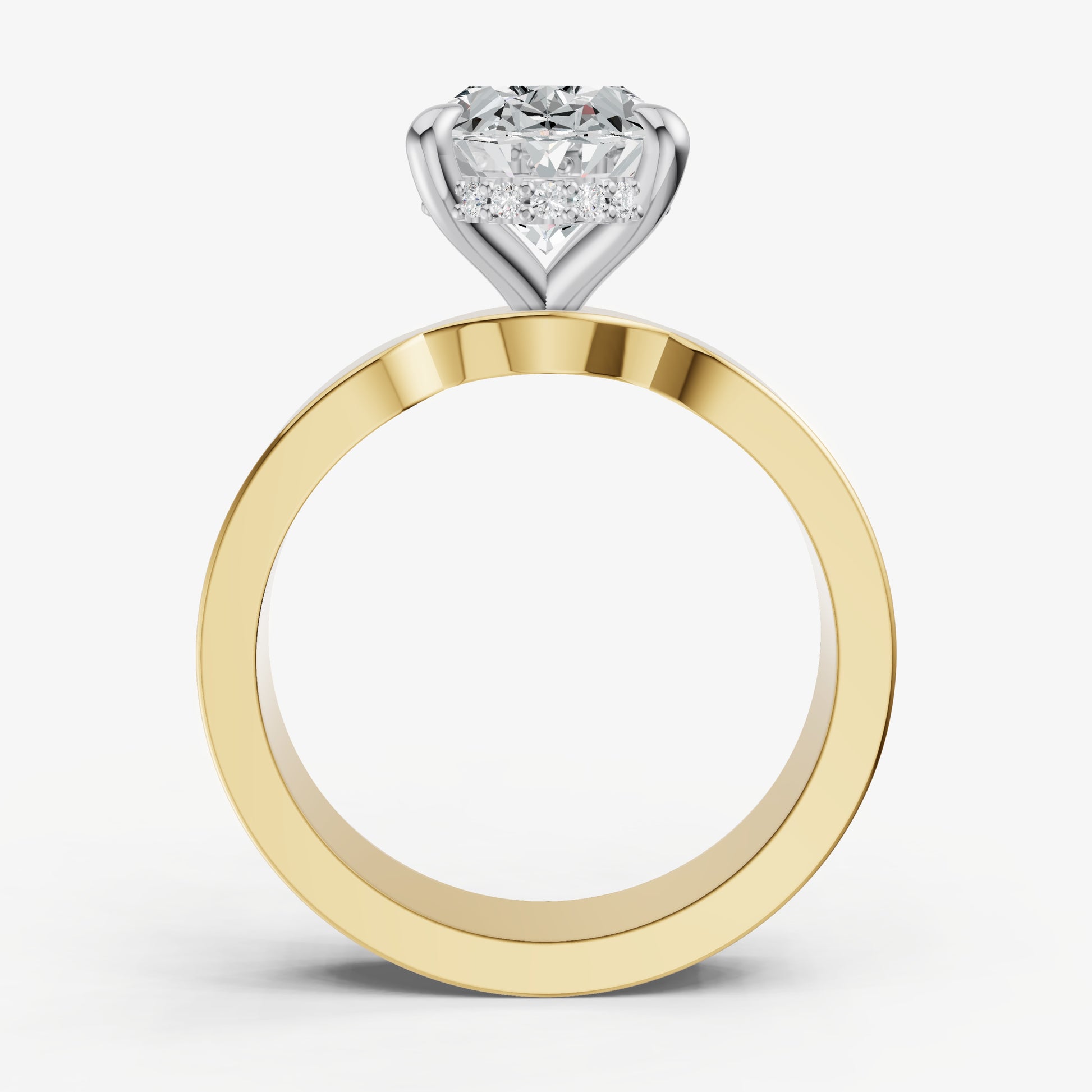 Oval Flat Profile Solitaire Engagement Ring with Hidden Halo