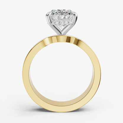 Oval Flat Profile Solitaire Engagement Ring with Hidden Halo