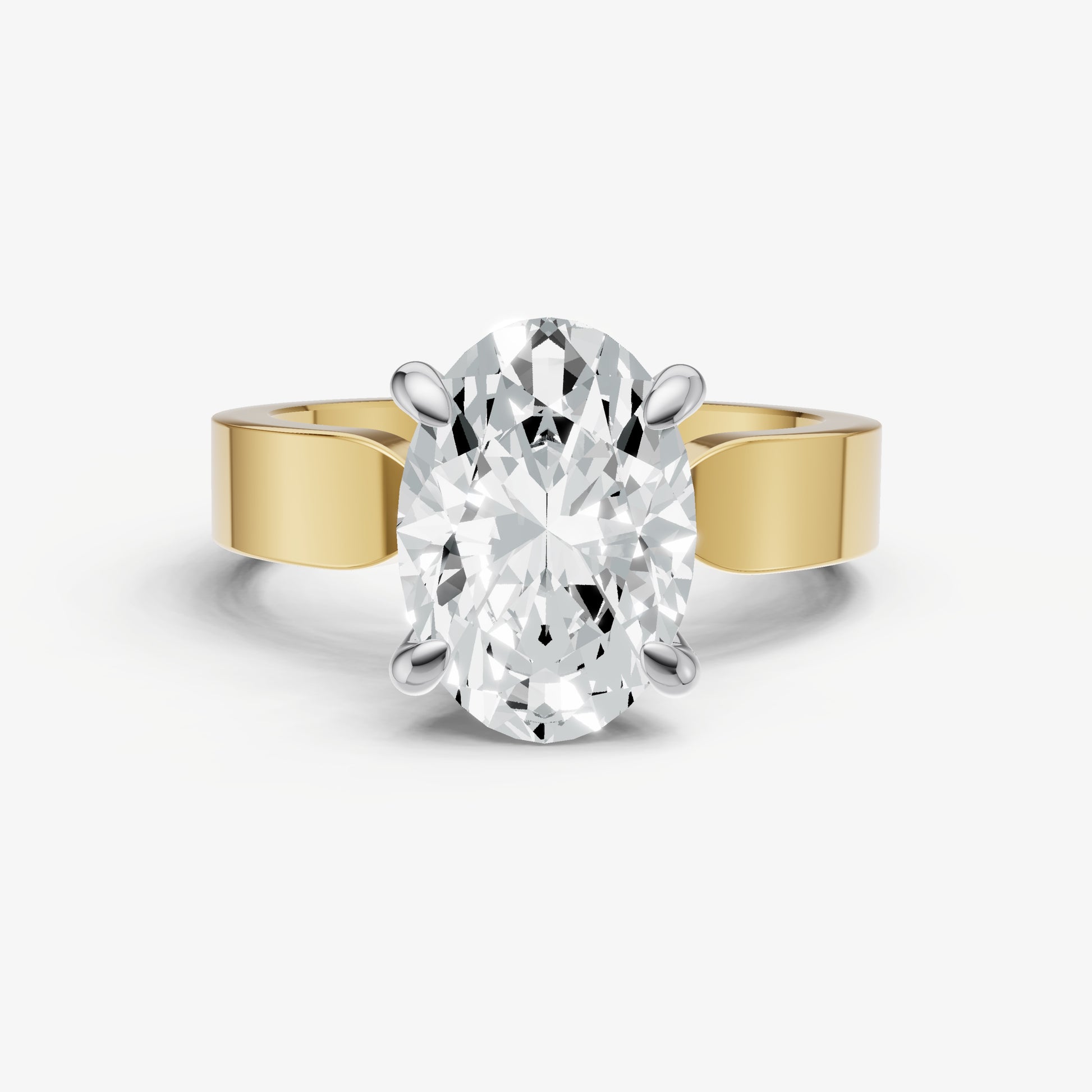 Oval Flat Profile Solitaire Engagement Ring with Hidden Halo