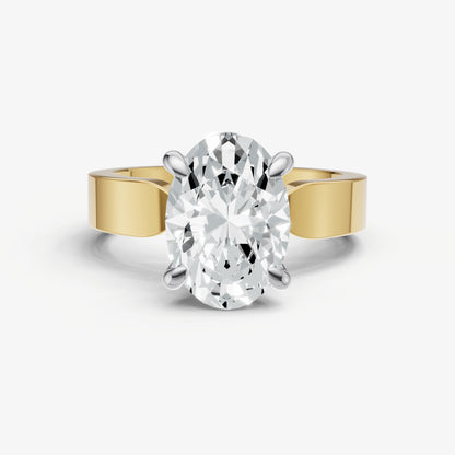 Oval Flat Profile Solitaire Engagement Ring with Hidden Halo