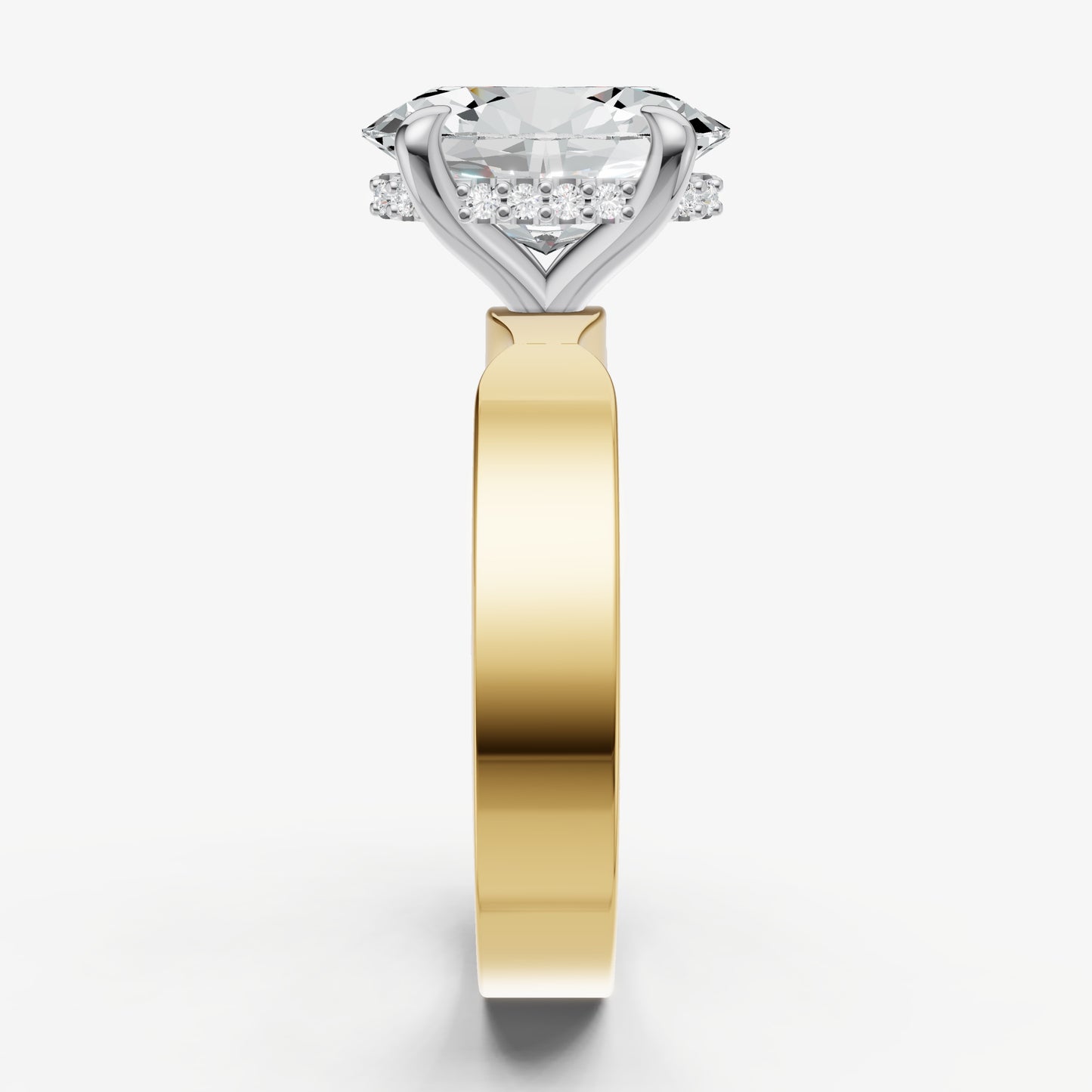 Oval Flat Profile Solitaire Engagement Ring with Hidden Halo