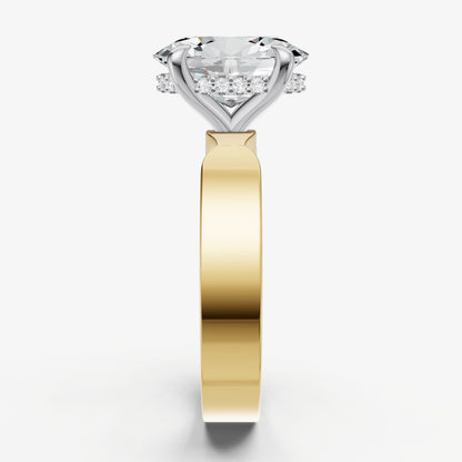 Oval Flat Profile Solitaire Engagement Ring with Hidden Halo