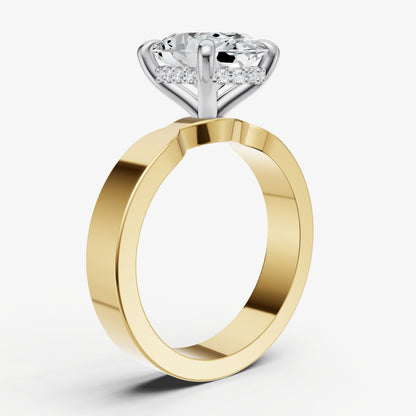 Oval Flat Profile Solitaire Engagement Ring with Hidden Halo