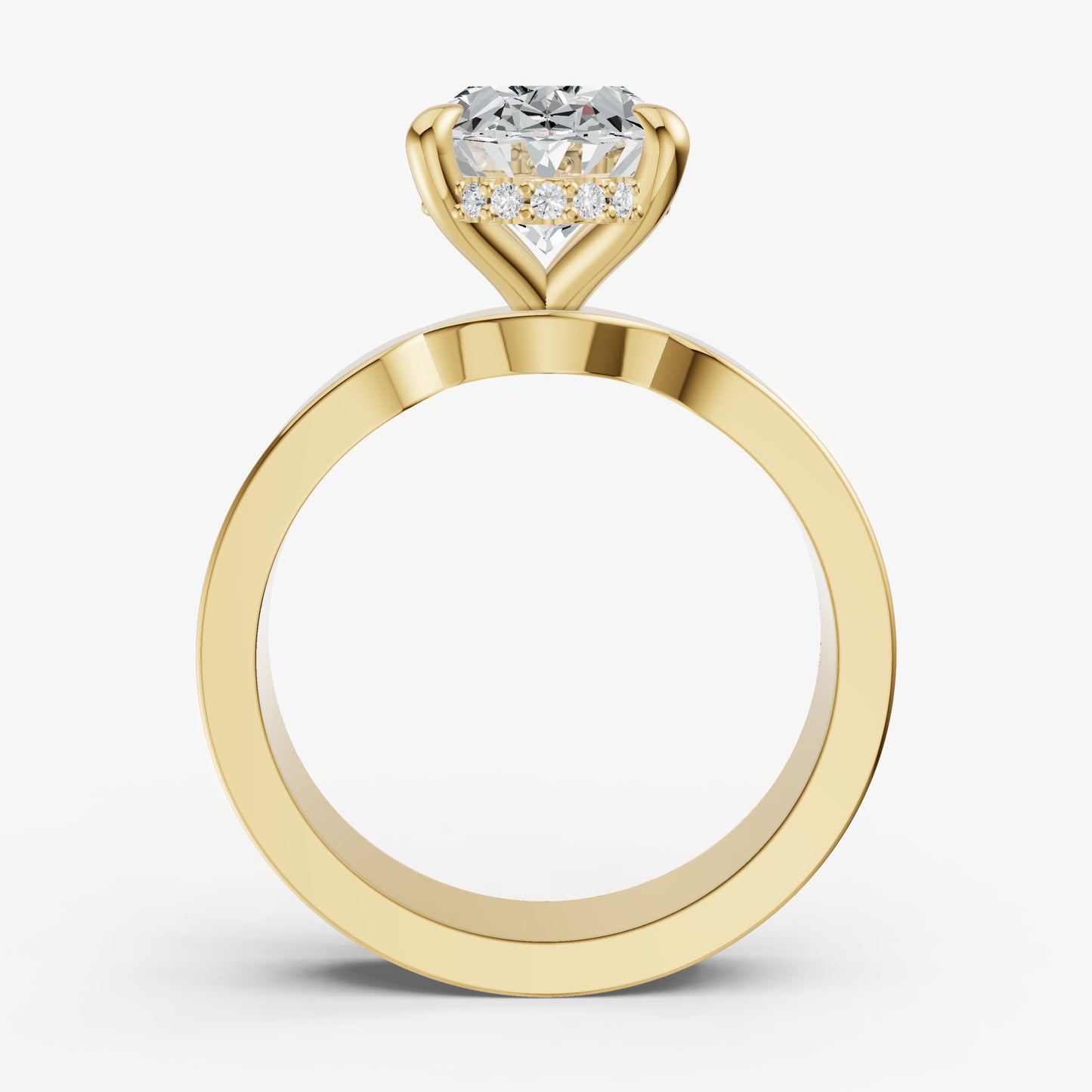 Oval Flat Profile Solitaire Engagement Ring with Hidden Halo