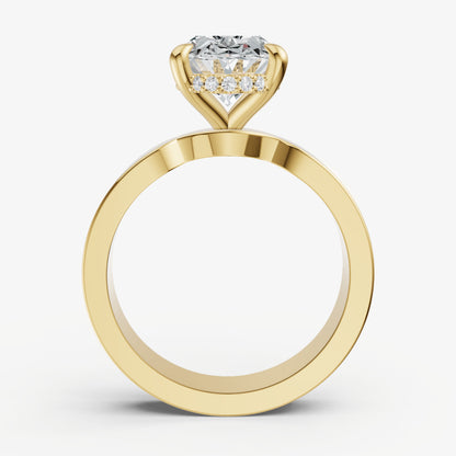 Oval Flat Profile Solitaire Engagement Ring with Hidden Halo