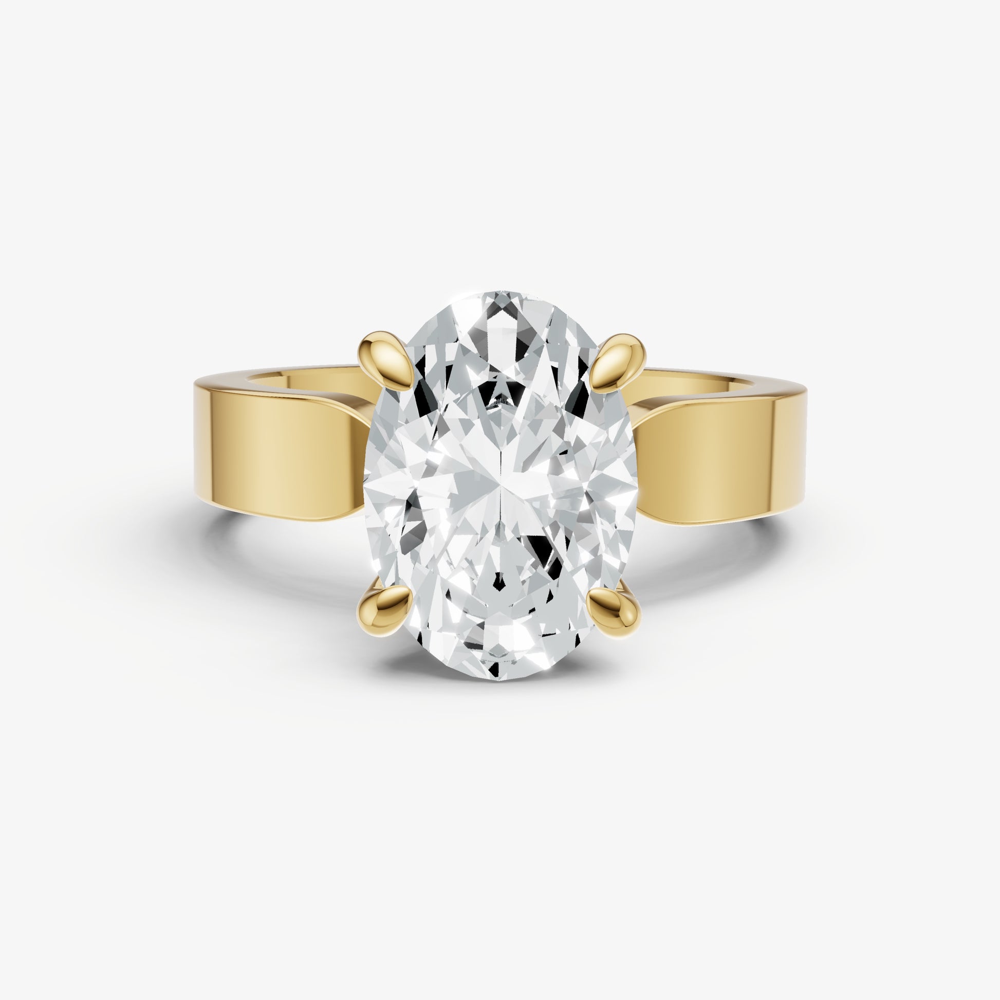 Oval Flat Profile Solitaire Engagement Ring with Hidden Halo