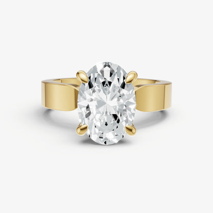 Oval Flat Profile Solitaire Engagement Ring with Hidden Halo