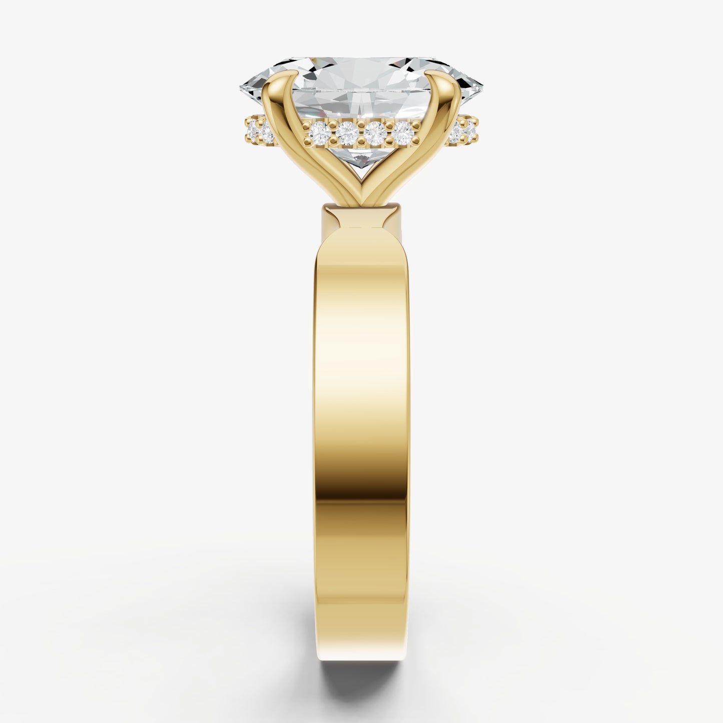 Oval Flat Profile Solitaire Engagement Ring with Hidden Halo