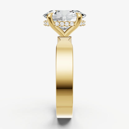 Oval Flat Profile Solitaire Engagement Ring with Hidden Halo