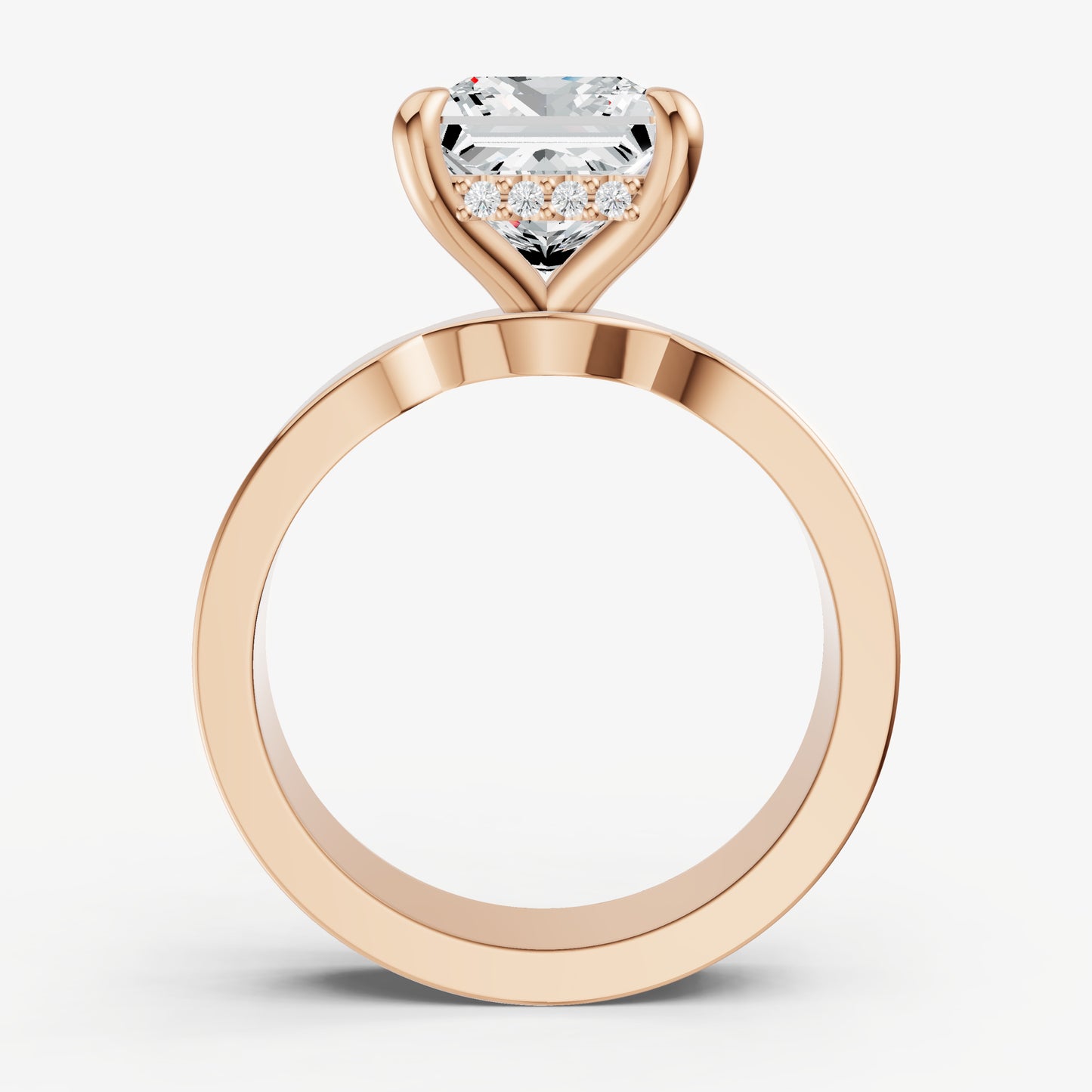 Princess Flat Profile Solitaire Engagement Ring with Hidden Halo