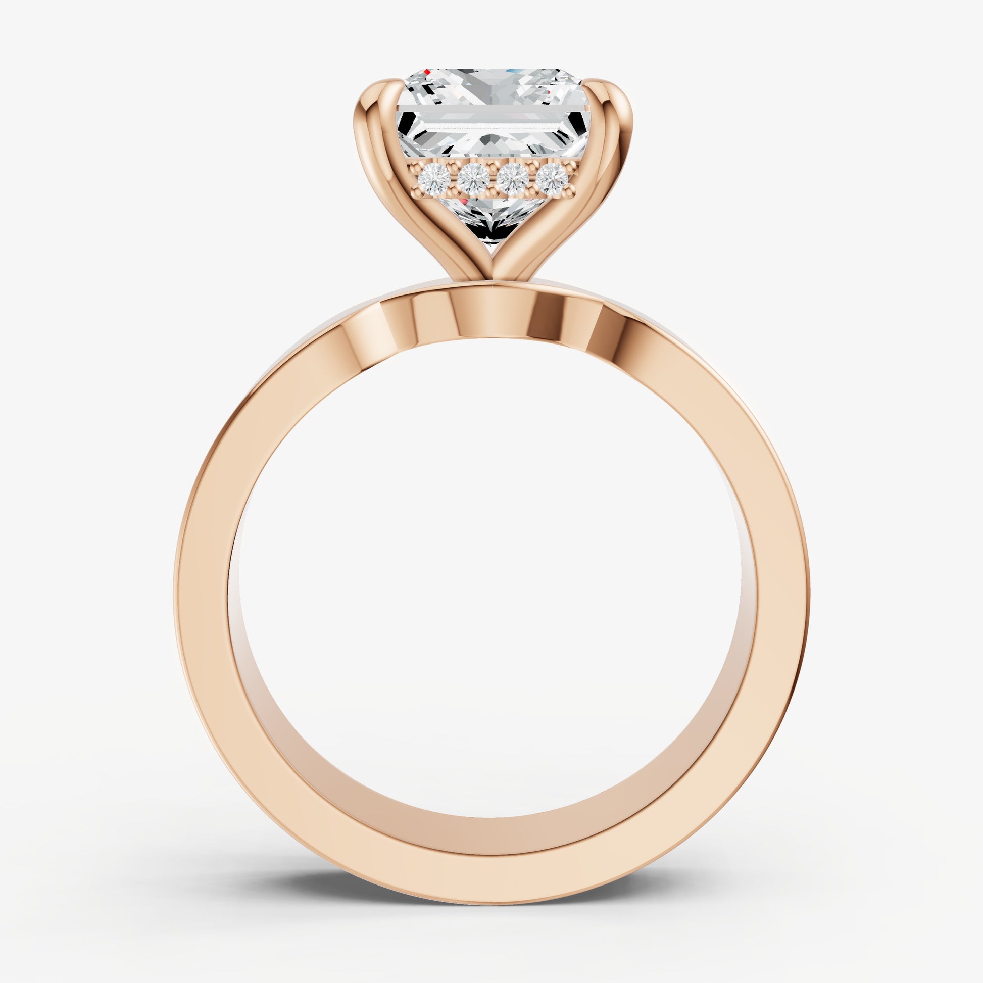 Princess Flat Profile Solitaire Engagement Ring with Hidden Halo