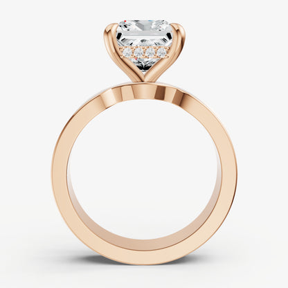 Princess Flat Profile Solitaire Engagement Ring with Hidden Halo