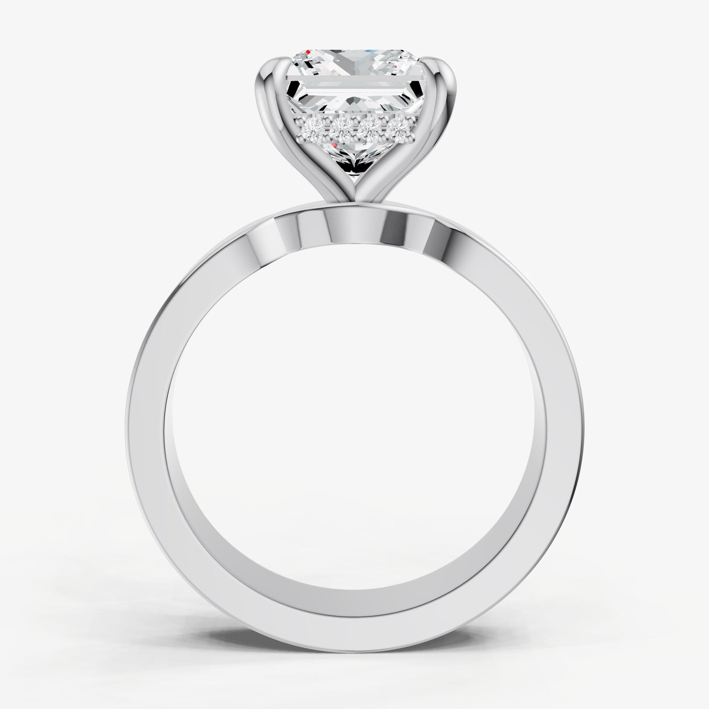 Princess Flat Profile Solitaire Engagement Ring with Hidden Halo