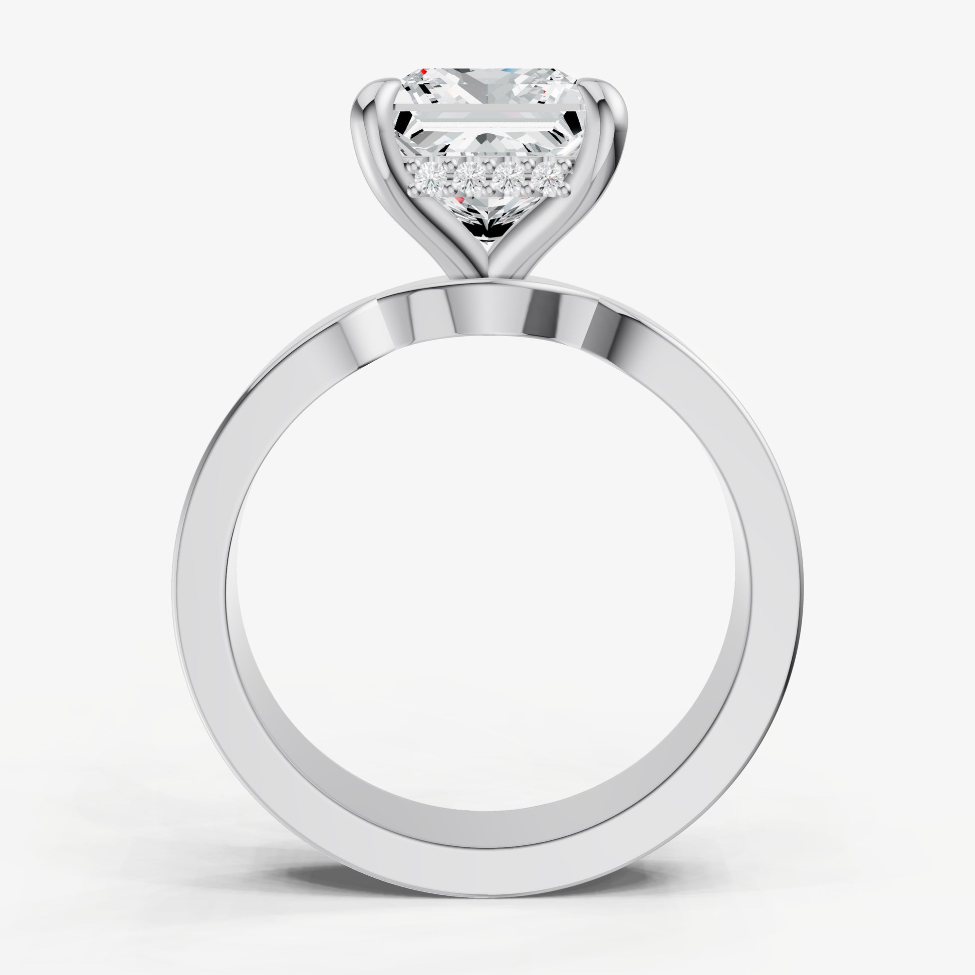 Princess Flat Profile Solitaire Engagement Ring with Hidden Halo