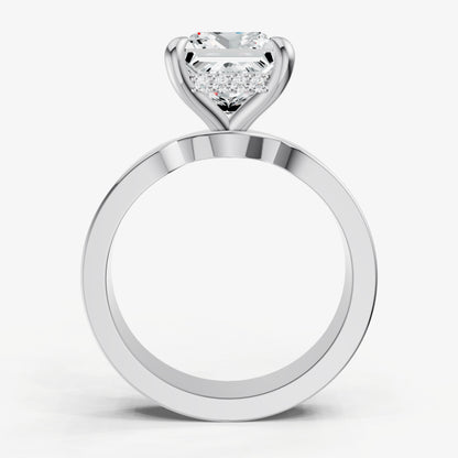 Princess Flat Profile Solitaire Engagement Ring with Hidden Halo