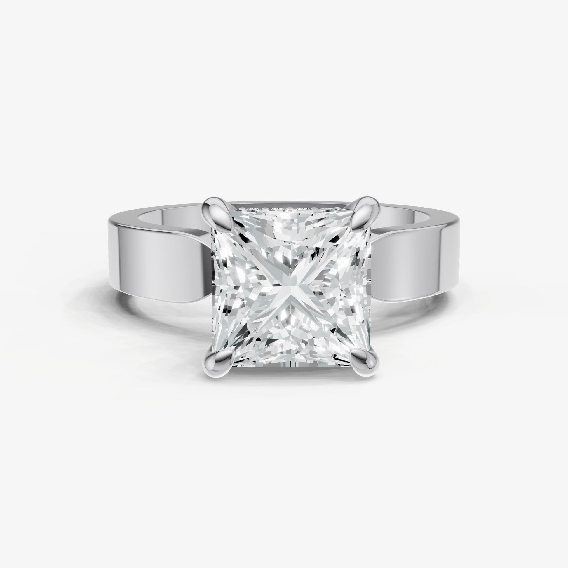 Princess Flat Profile Solitaire Engagement Ring with Hidden Halo