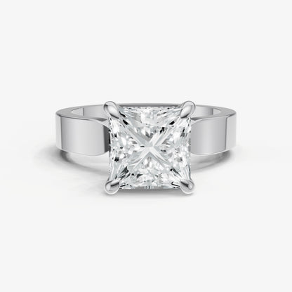 Princess Flat Profile Solitaire Engagement Ring with Hidden Halo