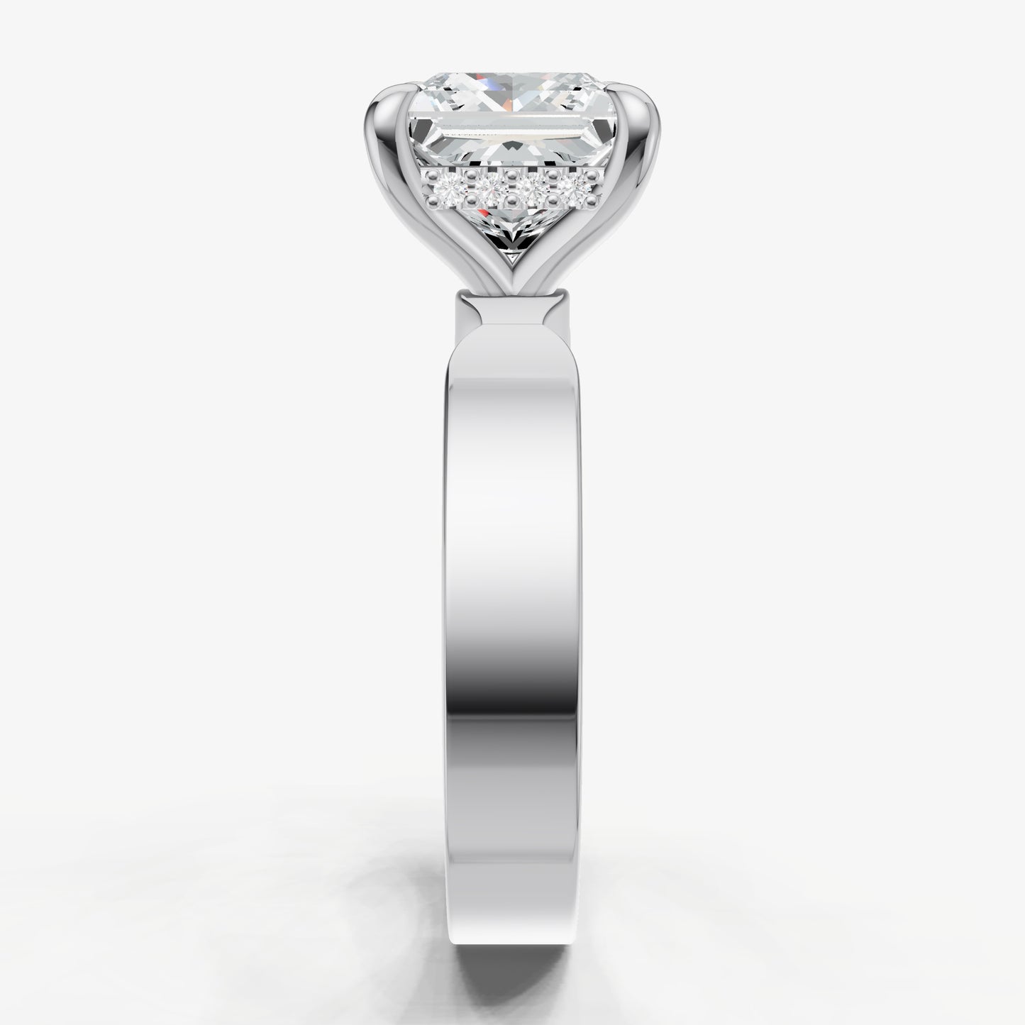Princess Flat Profile Solitaire Engagement Ring with Hidden Halo