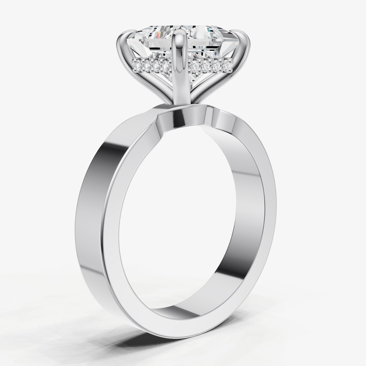Princess Flat Profile Solitaire Engagement Ring with Hidden Halo
