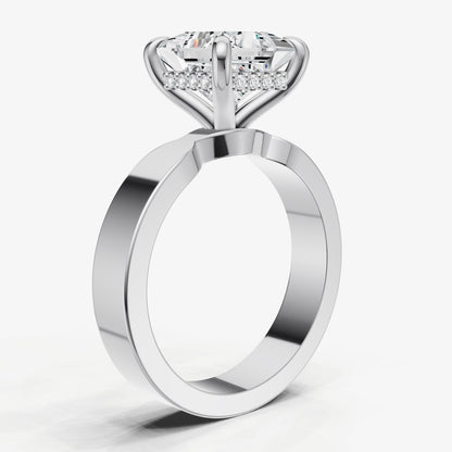 Princess Flat Profile Solitaire Engagement Ring with Hidden Halo