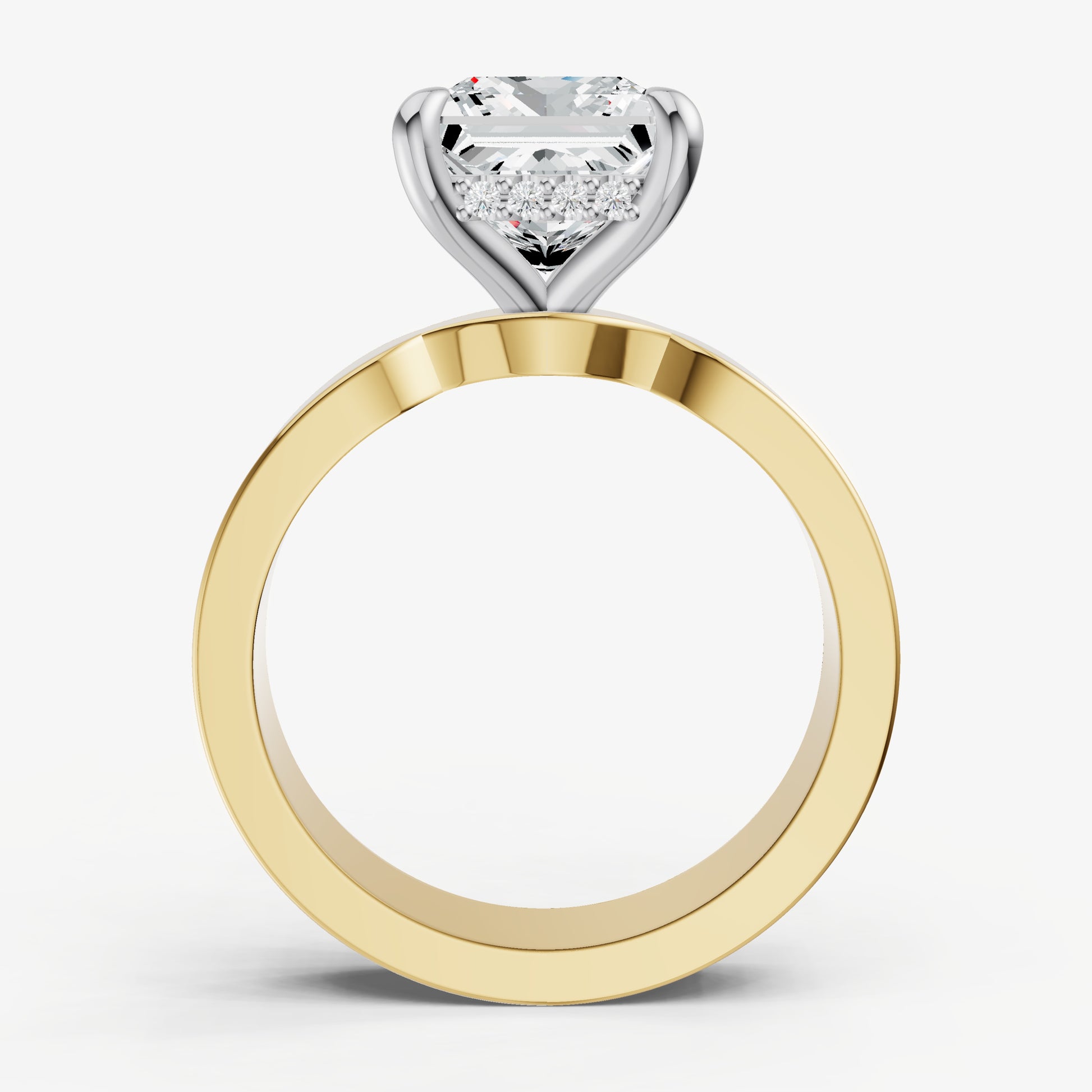 Princess Flat Profile Solitaire Engagement Ring with Hidden Halo