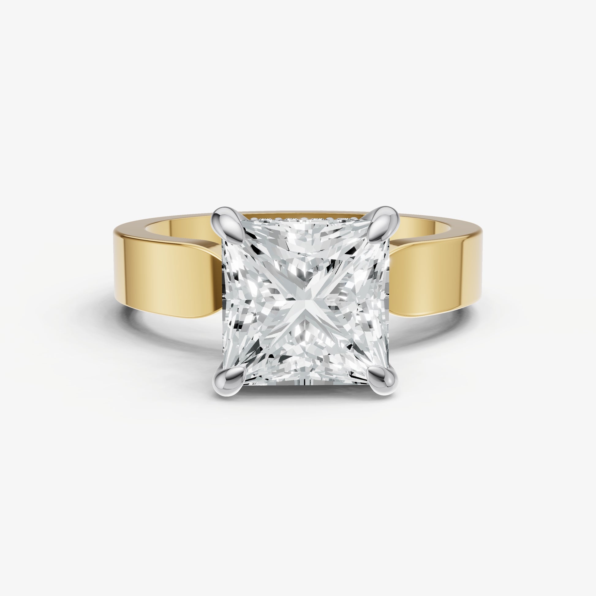 Princess Flat Profile Solitaire Engagement Ring with Hidden Halo