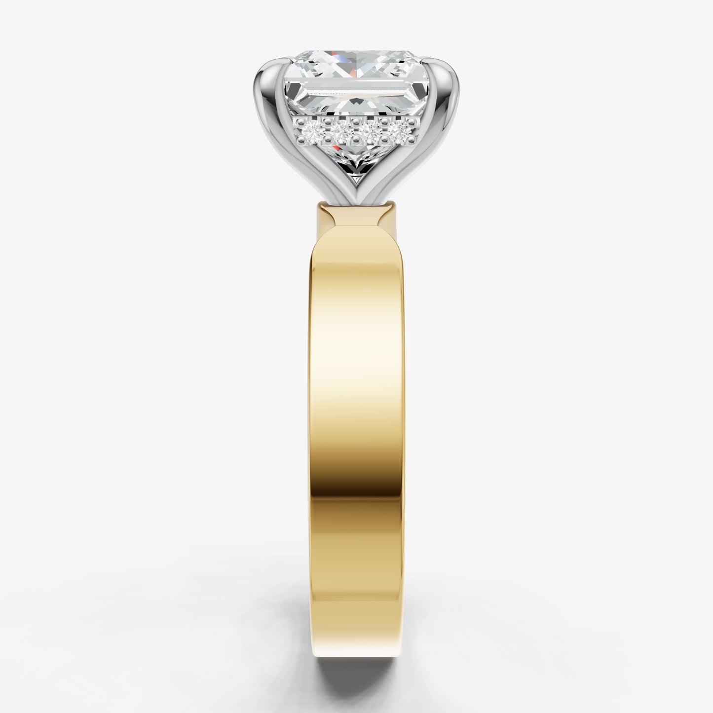 Princess Flat Profile Solitaire Engagement Ring with Hidden Halo