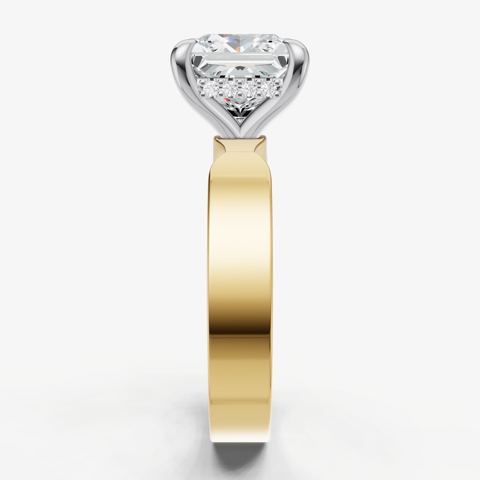 Princess Flat Profile Solitaire Engagement Ring with Hidden Halo