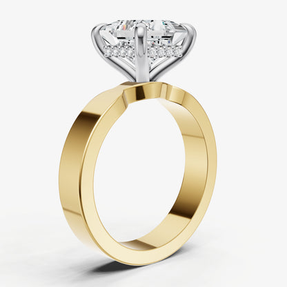 Princess Flat Profile Solitaire Engagement Ring with Hidden Halo
